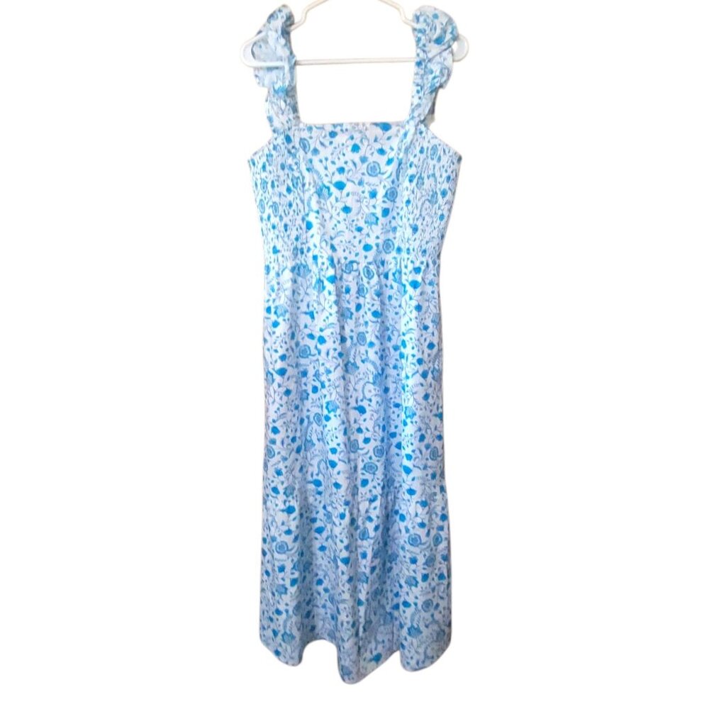 Draper James Flutter Strap Square Neck Sun Dress Blue Paisley Large Cotton Midi - Picture 8 of 10